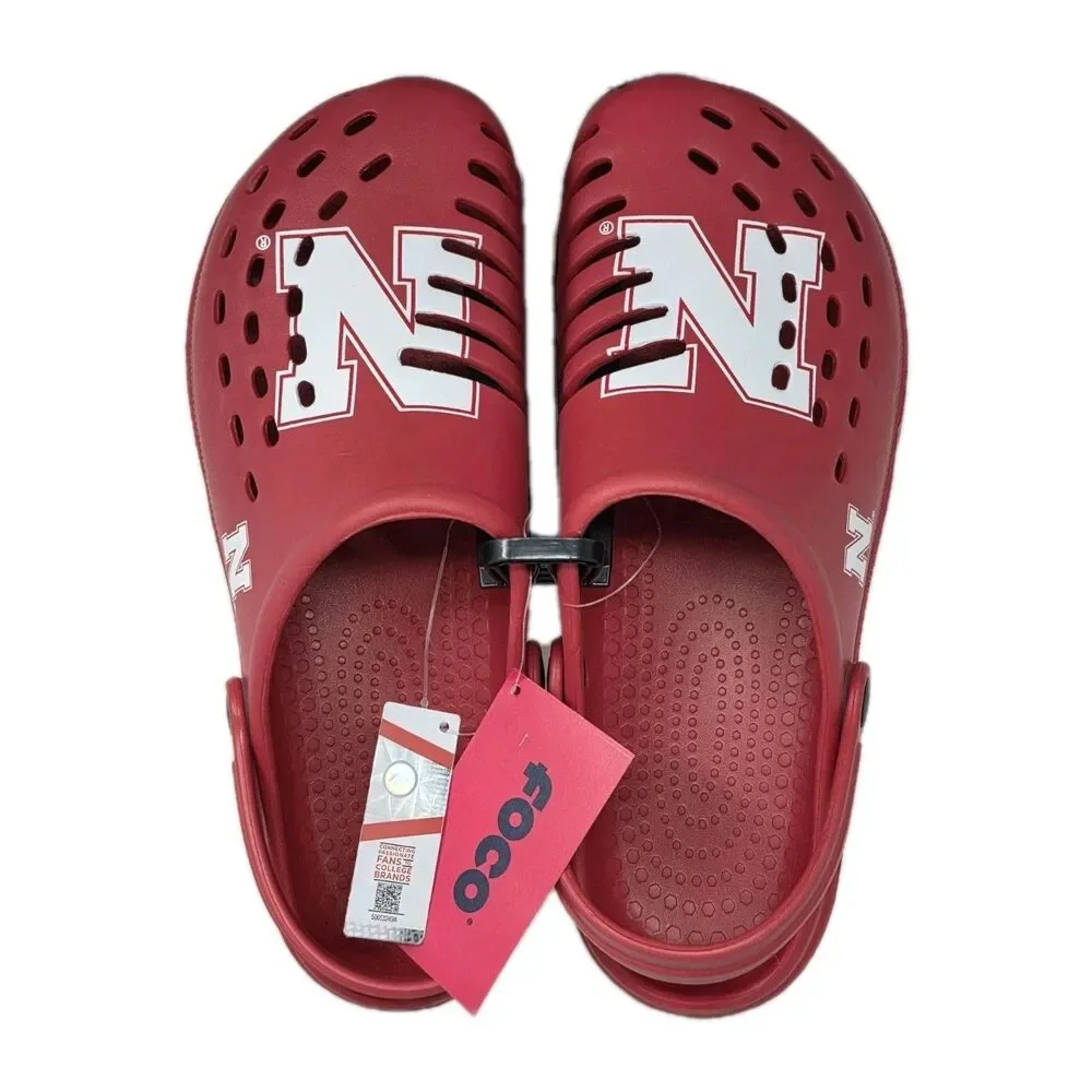 FOCO Licensed Men's Red Nebraska Clogs UNL Cornhusker State Size L Large 11-12